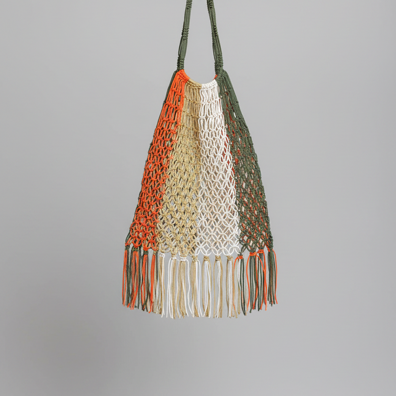 Vintage Multicolore Khaki With Fringes